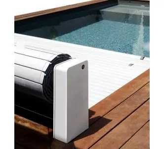 AstralPool Sveltea above ground automatic swimming pool covers, white and white, 4.03 x 12 m