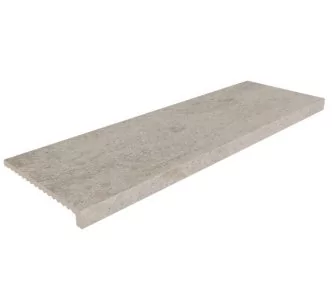 Rosa Gres Mistery Grey L98 porcelain stoneware edge for swimming pool, 97.9 x 31.7 x 3.8 cm, anti-slip