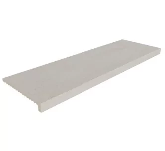 Rosa Gres Mistery White L98 porcelain stoneware edge for swimming pool, 97.9 x 31.7 x 3.8 cm, anti-slip