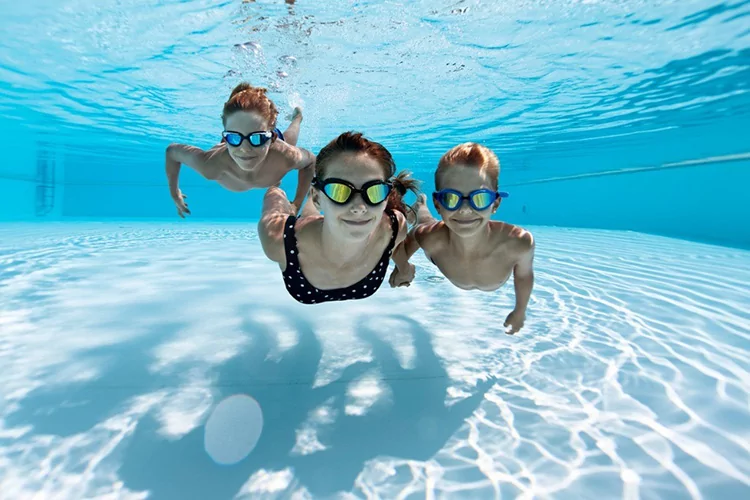 Swimming in pool warm water